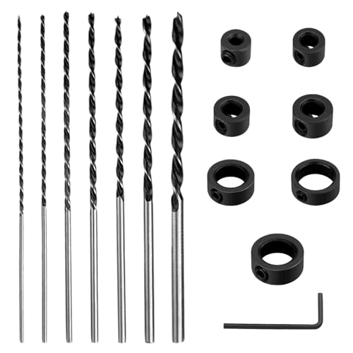 7 Stück Holzbohrer Set Lang, Schlangenbohrer Ø 4mm, 5mm, 6mm, 7mm, 8mm, 10mm, 12mm × 300mm, Kohlenstoffreicher Stahl, mit Sechskantschlüssel und Begrenzer, für Alle Arten von Tischlerarbeiten (Silber) 7 Stück Holzbohrer Set Lang, Schlangenbohrer Ø 4mm, 5mm, 6mm, 7mm, 8mm, 10mm, 12mm × 300mm, Kohlenstoffreicher Stahl, mit Sechskantschlüssel und Begrenzer, für Alle Arten von Tischlerarbeiten (Silber) von CeTsronixoC