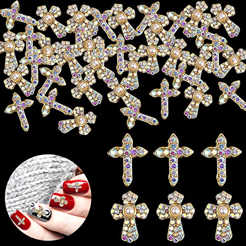 Kreuz Nail Art Charms, 40 Stück 3D Glänzenr Nagel Strass Nagelkunst Dekoration, Metall Nagel Schmuck Nagel Schönheit Design Kristalle für Nail Art Handwerk DIY Nagel Zubehör (Gold) von Ceboic