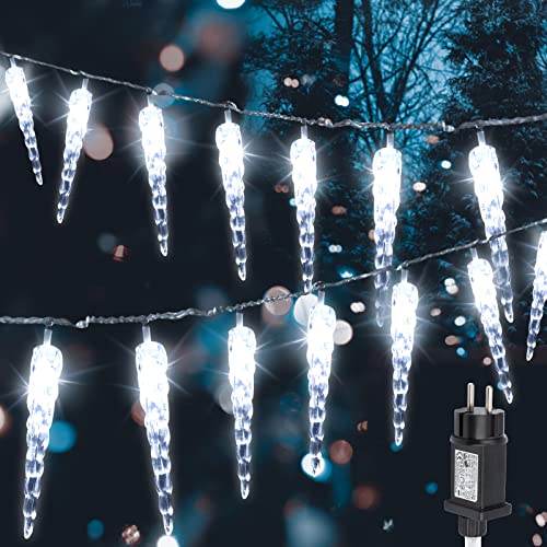 Cecaylie 2 x 40LEDs Eiszapfen Lichterkette für innen und außen, Wasserdichte Eiszapfen Lichterketten, IP44, 8 Leuchtmodi, für Patio, Garten, Rasen, Partei, Haus, Feiertagsdekoration, Kaltes Weiß von Cecaylie