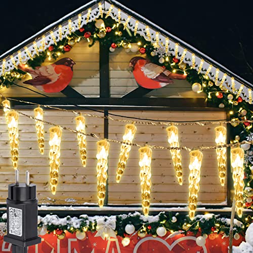 Cecaylie 2 x 40LEDs Eiszapfen Lichterkette für innen und außen, Wasserdichte Eiszapfen Lichterketten, IP44, 8 Leuchtmodi, für Patio, Garten, Rasen, Partei, Haus, Feiertagsdekoration, Warmweiß von Cecaylie
