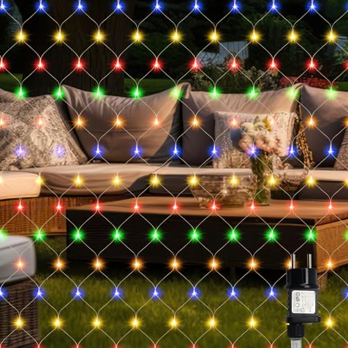 Cecaylie 4.5x1.6m lichternetz außen & innen, LEDs Farbe lichternetz mit 8 Modi + Memory-Funktion, IP44, zur Dekoration von Balkonen, Gärten und Häusern verwendet werden von Cecaylie