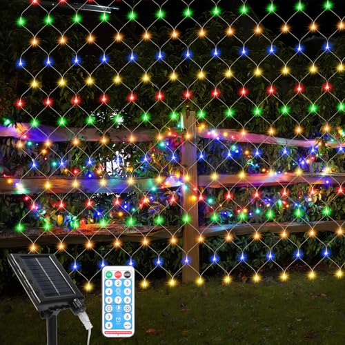 Cecaylie solar lichternetz, 2x2m-240LEDs lichternetz mit Fernbedienung, 8 Modi-TimingFunktion-MemoryFunktion, IP44, Geeignet für Hochzeits und andere Feiertagsdekorationen, Bunt von Cecaylie