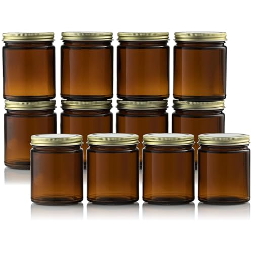 Ceciliec Braunglasbehälter, 236 ml (8 oz) leere Kosmetikbehälter für DIY-Projekte, Bernsteinfarbene Gläser für Kerzenherstellung (12) von Ceciliec