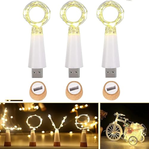 Ceepko LED Flaschenlichter mit Korken, 4 Stück Korkenlichter für Weinflaschen, USB Wiederaufladbar, 15 LED 59 Inch Kupferdraht Lichterkette für DIY, Hochzeit, Party, Weihnachtsde Deko (Kühles Weiß) von Ceepko