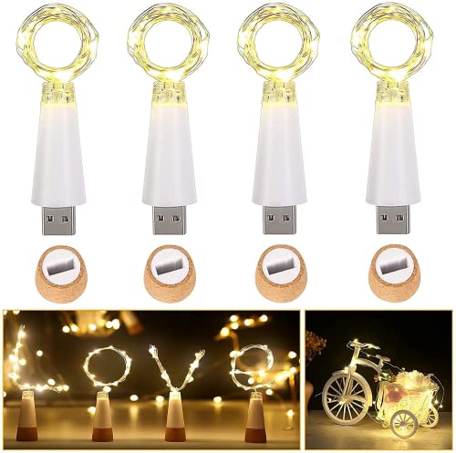 Ceepko LED Bottle Lights with Corks, Pack of 4 Cork Lights for Wine Bottles, USB Rechargeable, 15 LED 59 Inch Copper Wire Fairy Lights for DIY, Wedding, Party, Christmas Decorations (Warm White) von Ceepko