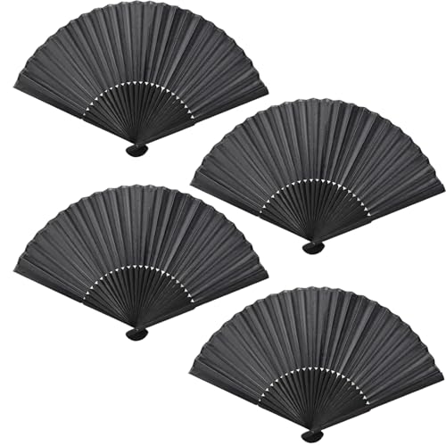 Ceeyoll 4er-Pack Handfächer, Schwarze Faltfächer, Faltbare Handfächer, Faltfächer für Hochzeiten, Performance-Fächer, geeignet für Sommerpartys, Tänze, Hochzeiten und als Heimdekoration. von Ceeyoll