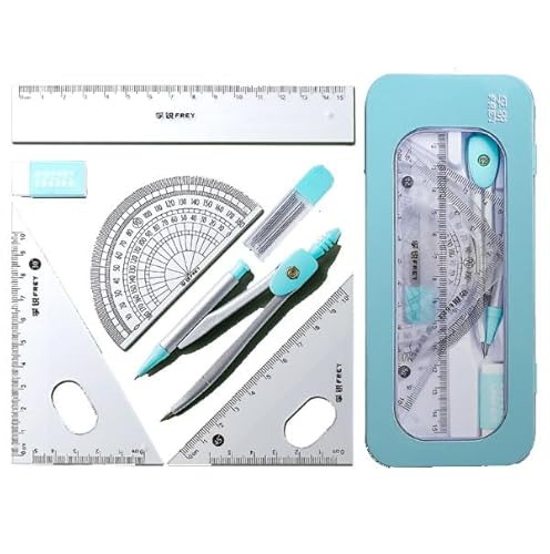 Ceeyoll Zirkel Set Geometrieset 7Teili,Winkelmesser und Zirkel,Zeichenkompass mit Linealen,Mathematik Kompass Set für Klassenbedarf und Schule,Geodreieck Mit Zirkel,Lineal,Radiergummi und Ersatzminen. von Ceeyoll