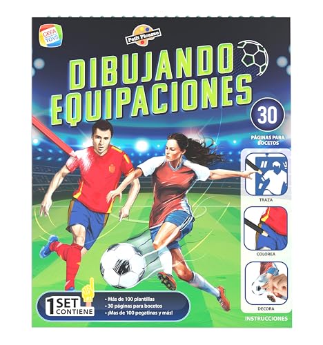 Cefa Toys Pe Picasso Fußballmannschaften, 30 Blatt, 100 Aufkleber, 100 Schablonen, 12 Farben, 1 Filzstift mit feiner Spitze, geeignet für Kinder ab 8 Jahren von Cefa Toys
