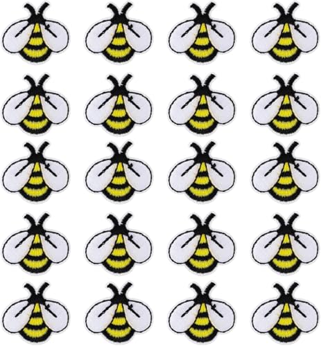 Cehoo 20 Stück Bienen-Stickerei-Flicken, niedliche Biene, zum Aufnähen, Reparaturstoff, kleine Abzeichen, Applikationen, zum Aufbügeln, Dekoration für Taschen, Hemden, Jacken, Jeans, Hüte, Rucksäcke von Cehoo