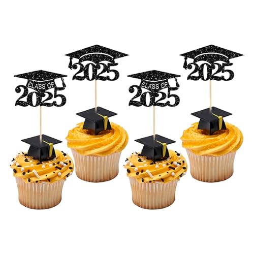 Cupcake-Aufsätze zum Schulabschluss, 2025, glitzernd, schwarz, Klasse 2025, für Abschlussfeier, Mottoparty, Mini-Kuchendekorationen, 24 Stück Cupcake-Aufsätze zum Schulabschluss, 2025, glitzernd, schwarz, Klasse 2025, für Abschlussfeier, Mottoparty, Mini-Kuchendekorationen, 24 Stück von Cehoo