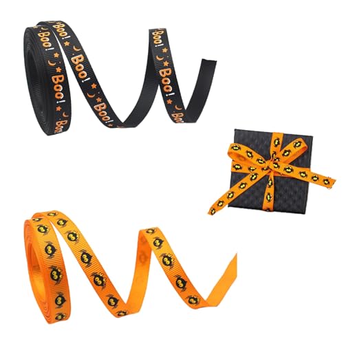 Halloween-Band zum Verpacken von Geschenken, 9,1 m, Orange / Schwarz, Spinne Boo bedruckt, Ripsbänder, 10 mm, Halloween-Satin zum Basteln, Haarschleifen, Party-Dekoration, 2 Rollen Halloween-Band zum Verpacken von Geschenken, 9,1 m, Orange / Schwarz, Spinne Boo bedruckt, Ripsbänder, 10 mm, Halloween-Satin zum Basteln, Haarschleifen, Party-Dekoration, 2 Rollen von Cehoo