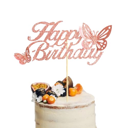 Rosa Schmetterling Happy Birthday Kuchen Topper für Mädchen Frauen Wiederverwendbare Schmetterling Cupcake Picks Glitzer Geburtstag Party Kuchen Dekorationen Supplies von Cehoo