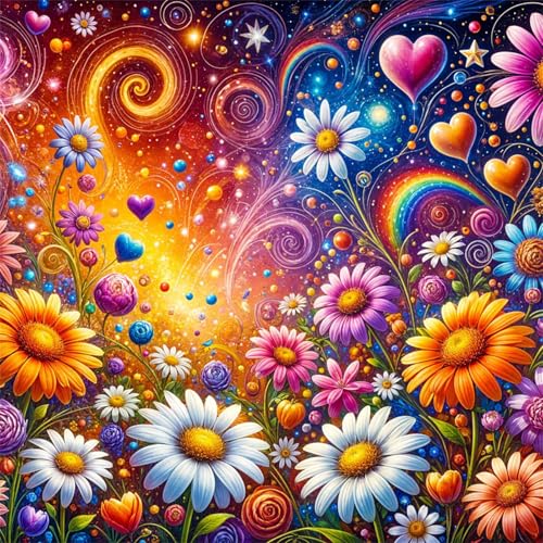 Cekog Diamond Painting Kit für Erwachsene,5D Gänseblümchen Diamant Painting Bilder,DIY Rund Full Drill Bunte Blumen Diamanten Malerei Strasssteine Stickerei diamant Kunst für Home Wand Décor 70x70 cm von Cekog