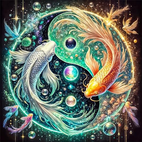 Cekog Diamond Painting Kit für Erwachsene,5D Yin-Yang Koi Diamant Painting Bilder,DIY Rund Full Drill Tier Diamanten Malerei Strasssteine Stickerei diamant Kunst für Home Wand Décor 100x100 cm von Cekog