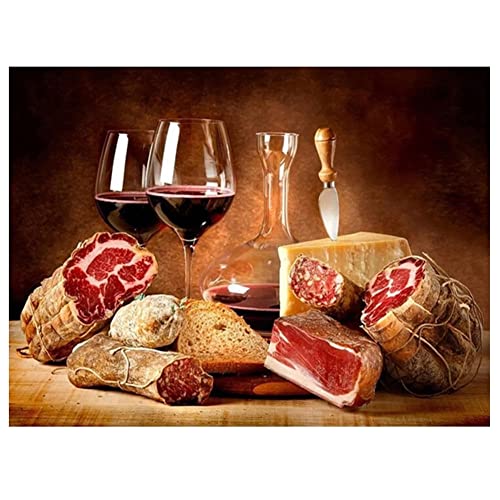 Cekog Diamond Painting Set Full,Life Beef Wein Diamant Painting Bilder, 5D DIY Diamant Malerei Kit für Erwachsene/Kinder,Strass Stickerei Kreuzstich Kunst,für Dekoration Home Wall Round Drill 30x40cm von Cekog