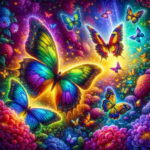 Diamond Painting Bunte Schmetterlinge 5D Diamant Painting Bilder für Erwachsene,DIY Fantastische Landschaft diamant malerei Vollbohrer Stickerei Kreuzstich Home Wand Dekor Round Drill,60x60 cm von Cekog