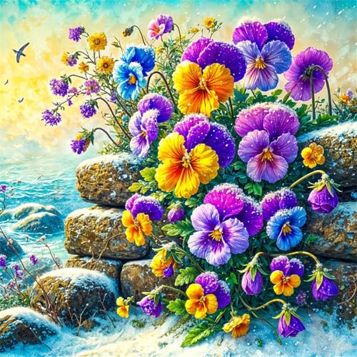 Diamond Painting Kit für Erwachsene,5D Felsenblumen Diamant Painting Bilder,DIY Rund Full Drill Winterblumen Diamanten Malerei Strasssteine Stickerei diamant Kunst für Home Wand Décor 100x100 cm von Cekog
