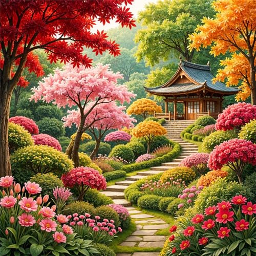 Diamond Painting Kit für Erwachsene,5D Japanische Gärten Diamant Painting Bilder,DIY Rund Full Drill Landschaften Diamanten Malerei Strasssteine Stickerei diamant Kunst für Home Wand Décor 90x90 cm von Cekog
