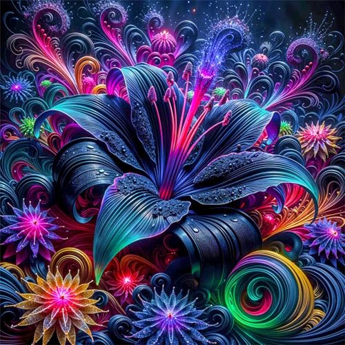Diamond Painting Kit für Erwachsene,5D Schwarze Lilien Diamant Painting Bilder,DIY Rund Full Drill Bunte Blumen Diamanten Malerei Strasssteine Stickerei diamant Kunst für Home Wand Décor 100x100 cm von Cekog