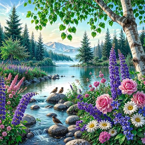 Diamond Painting Kit für Erwachsene,5D Seeblumen Diamant Painting Bilder,DIY Rund Full Drill Naturlandschaft Diamanten Malerei Strasssteine Stickerei diamant Kunst für Home Wand Décor 100x100 cm von Cekog