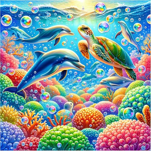 Diamond Painting Meerestiere 5D Diamant Painting Bilder für Erwachsene Anfänger,DIY Unterwasserwelt diamant malerei Vollbohrer Stickerei Kreuzstich Handwerk Home Wand Dekor Round Drill,80x80 cm von Cekog