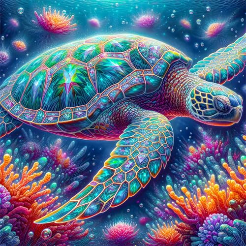 Diamond Painting Schildkrötenkoralle 5D Diamant Painting Bilder für Erwachsene Anfänger,DIY Bunte Tiere diamant malerei Vollbohrer Stickerei Kreuzstich Handwerk Home Wand Dekor Square Drill,100x100 cm von Cekog
