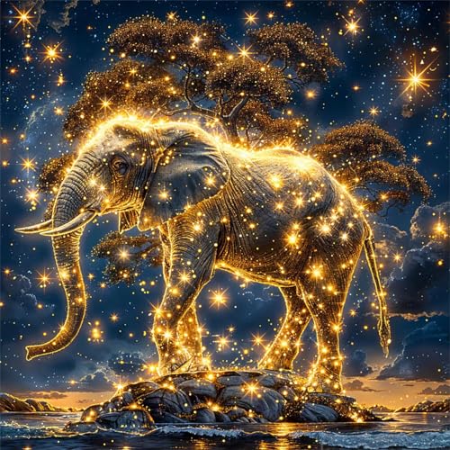 Diamond Painting Sternenlicht-Elefant 5D Diamant Painting Bilder für Erwachsene Anfänger,DIY Tierlandschaft diamant malerei Vollbohrer Stickerei Kreuzstich Home Wand Dekor Round Drill,60x60 cm von Cekog