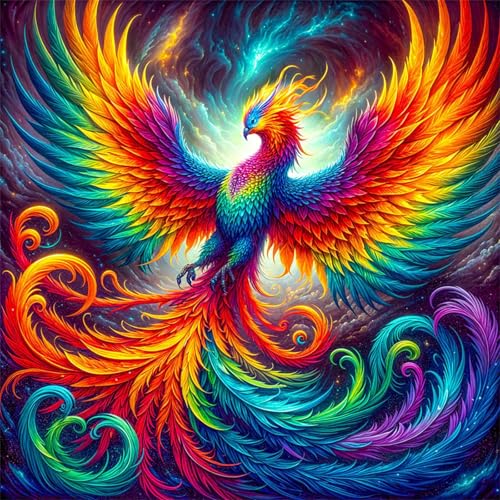 Diamond Painting Sternenphönix 5D Diamant Painting Bilder für Erwachsene Anfänger,DIY Bunte Vögel diamant malerei Vollbohrer Stickerei Kreuzstich Handwerk Home Wand Dekor Round Drill,90x90 cm von Cekog