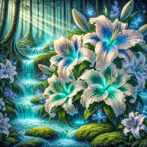 Diamond Painting Wälder Flüsse Lilie 5D Diamant Painting Bilder für Erwachsene Anfänger,DIY Malerische Blumen diamant malerei Vollbohrer Stickerei Kreuzstich Home Wand Dekor Round Drill,100x100 cm von Cekog