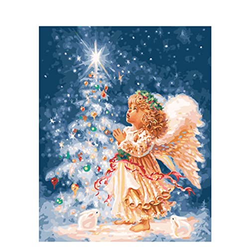 Malen Nach Zahlen Erwachsene,Weihnachtsengel Mädchen DIY Handgemalt Ölgemälde Leinwand Kits mit Pinseln Acrylpigment Erwachsene Kinder Paint by Numbers für Haus Wand Decor 50x65cm Ohne Rahmen von Cekog