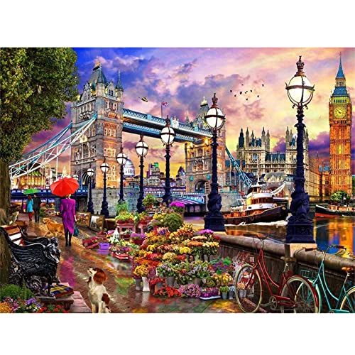 Malen Nach Zahlen London Bridge-Landschaft DIY Handgemalt Ölgemälde Leinwand Kits für Erwachsene Kinder mit Pinseln Acrylpigment Zeichnung Paint by Numbers für Haus Wand Decor 60x75cm Ohne Rahmen von Cekog