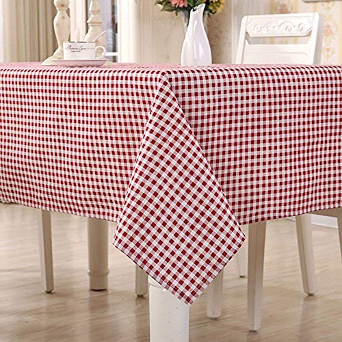 HomeT Baumwolle Leinen Geometrisch Rot & Weiß Kariert Tischdecke Gingham Kastanienbraun für Rechteck Tisch (100 x 140cm) von Celbon