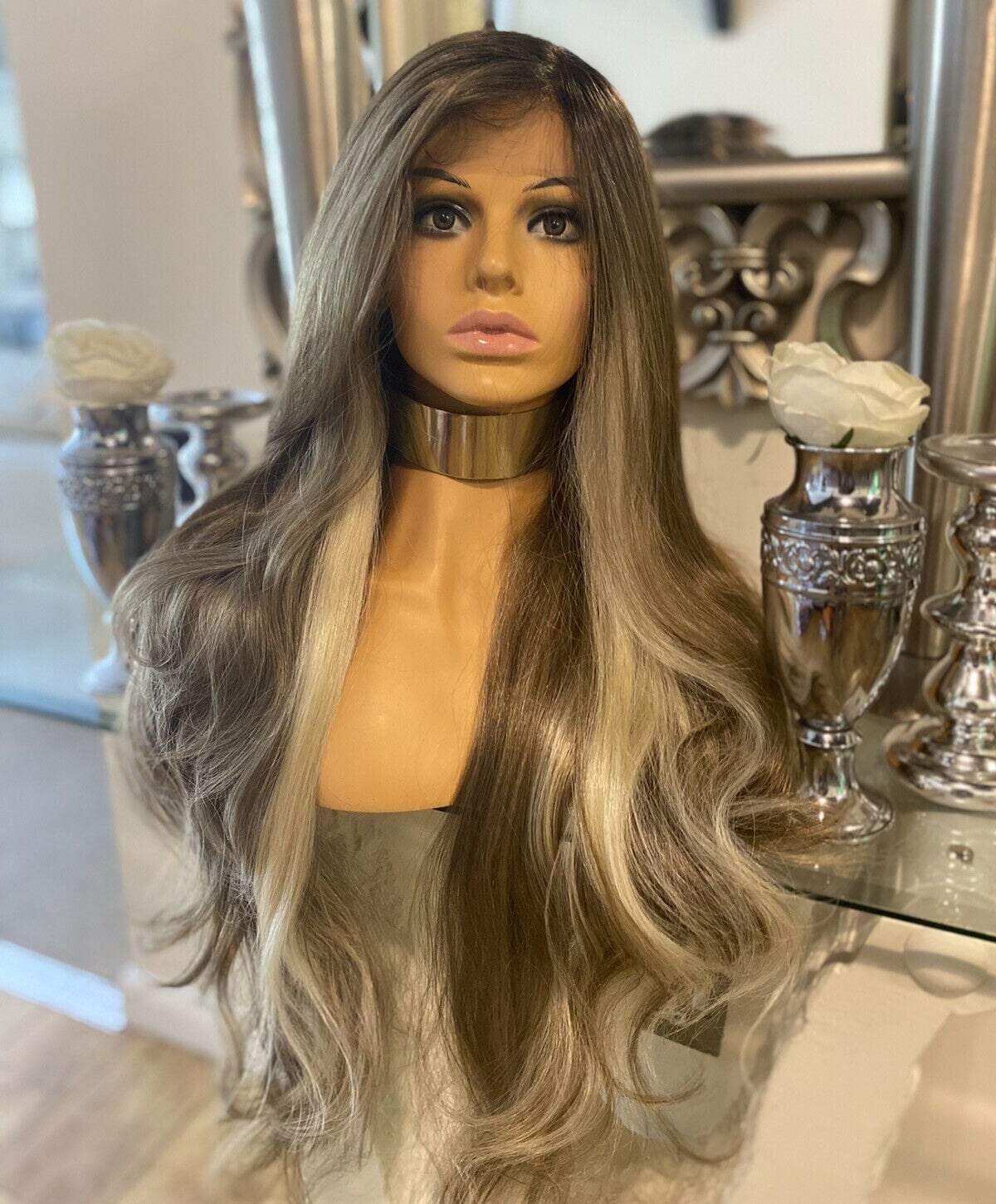 Blonde Echthaar Lace Front Blend Perücke Balayage Braune Blonde Highlights von CelebrityhairUKStore