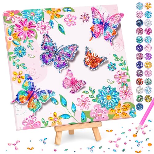 Diamond Painting Kinder: Geschenke für Mädchen 7 8 9 10 11 Jahre, Basteln Mädchen 6-12 Jahre Diamant Schmetterlings mit Holzrahmen Kreative Spielzeug ab 5 Jahre Kindergeburtstag Zimmerdekoration von Celecstan