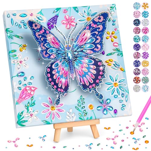 Geschenke Mädchen 6 7 8 9 10 11 Jahre: Diamond Painting Kinder Schmetterling mit Holzleinwand, Basteln Mädchen 6-12 Jahre DIY Kreatives Geburtstagsgeschenk Bastelset Kinder ab 5 Jahre Home Decor von Celecstan