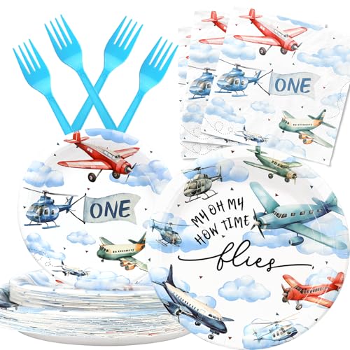 Flugzeug Geburtstag Party Supplies für 20 Gäste - Oh How Time Flies Flugzeug Teller Servietten und Gabeln - Flugzeug Thema Einweggeschirr Set für Jungen 1. Geburtstag Dekorationen Flugzeug Geburtstag Party Supplies für 20 Gäste - Oh How Time Flies Flugzeug Teller Servietten und Gabeln - Flugzeug Thema Einweggeschirr Set für Jungen 1. Geburtstag Dekorationen von Celee