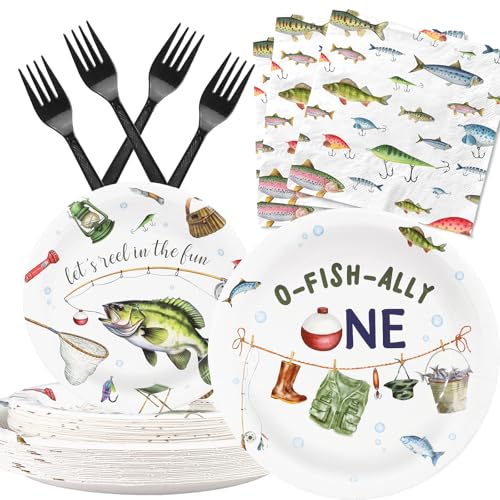O-Fish-Ally One Birthday Party Supplies für 20 Gäste - Angelthema Teller Servietten und Gabeln - Jungen 1. Geburtstag Einweggeschirr Set O-Fish-Ally One Birthday Party Supplies für 20 Gäste - Angelthema Teller Servietten und Gabeln - Jungen 1. Geburtstag Einweggeschirr Set von Celee