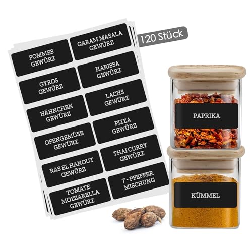 Gewürzetiketten Selbstklebend – 120 Sticker für Gewürzgläser & Gewürzdosen - Wasserfeste Gewürzaufkleber - Spice Jar Label - Beschriftete Etiketten für Küchenorganisation - Rechteckig Schwarz Gewürzetiketten Selbstklebend – 120 Sticker für Gewürzgläser & Gewürzdosen - Wasserfeste Gewürzaufkleber - Spice Jar Label - Beschriftete Etiketten für Küchenorganisation - Rechteckig Schwarz von Celeko Home