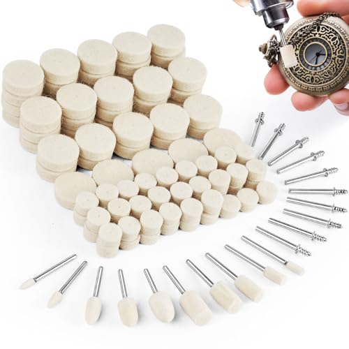 Celepoir 120Stück Wollfilz Polierscheibe Set, 4 Form Polierscheibe, Wollfilz Montierter Dorn Polierset mit 1/8" Polieraufsatz, Wolle Filz Polieraufsatz für Uhren Schmuck Metall Glas Polieren von Celepoir
