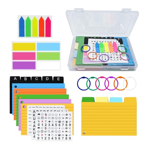 Celepoir Karteikarten Box A7, 20.5x13.6x3cm Karteikartenbox mit 350 Karteikarten Bunt, 100 Pfeil Index Cards, 5 A-E Registern, 6 Ring, 3 Aufkleber & 6 Etikett, Lernkarteibox für Lernen Notizen, Büro Celepoir Karteikarten Box A7, 20.5x13.6x3cm Karteikartenbox mit 350 Karteikarten Bunt, 100 Pfeil Index Cards, 5 A-E Registern, 6 Ring, 3 Aufkleber & 6 Etikett, Lernkarteibox für Lernen Notizen, Büro von Celepoir