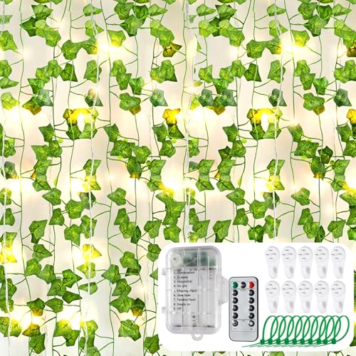 Celepoir LED Efeu Lichterkette Künstlich, Efeu Lichterkette 5m mit 50 LEDlicht, Efeu Künstlich Lichterkette mit Spurlose Nägel, Efeu Lichterkette für Innen Deko, Wohnzimmer, Kinderzimmer, Bücherregal von Celepoir