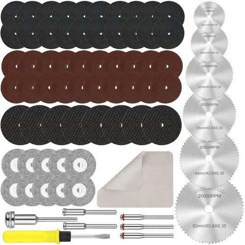 Celepoir Trennscheiben Set, 98 Stück Trennscheibe Metall, Sägeblatt für Rotationswerkzeuge Zubehör, Kreissägeblatt Schneidräder mit 1/8" Schaft für Schneiden Holz Kunststoff Metall Stein von Celepoir