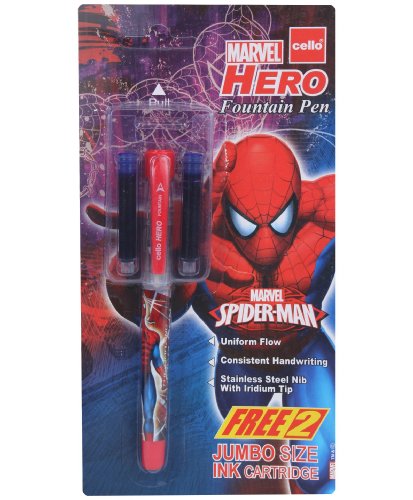 Cello Marvel Hero Füllfederhalter, Blau, mit 2 Tintenpatronen (2 Stück) von Cello