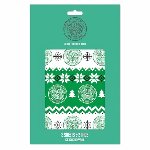Weihnachts-Geschenkpapier mit keltischem FC-Motiv, für Geschenke, Fußball, 2 Bögen, 2 Etiketten von Celtic F.C.