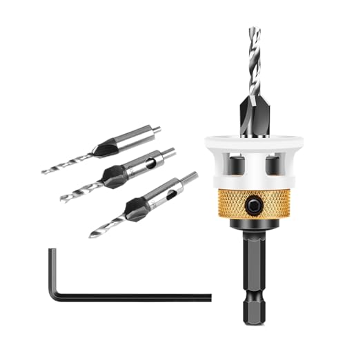 Celuicion Countersink -Bohrer, Schalterwaschmaschinenbohrer für bearbeitung | 4x verjüngte Bohrbits mit niedriger Reibungstiefe Stop - 1/4 Zoll Hex Shank -Werkzeug für Partikelplatine, Faserplatte mit Celuicion Countersink -Bohrer, Schalterwaschmaschinenbohrer für bearbeitung | 4x verjüngte Bohrbits mit niedriger Reibungstiefe Stop - 1/4 Zoll Hex Shank -Werkzeug für Partikelplatine, Faserplatte mit von Celuicion