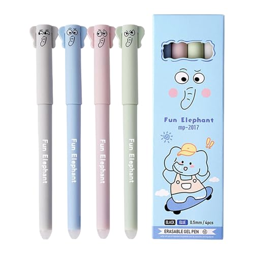 Celuicion Löschbare Gelstifte, Stift mit Radiergummi,Animal Gel Schwarzer Stifte Kugelpunkt | 4 Teile glattes Schreiben süßes stationäres Set, feiner Punkt 0,5 mm mit Gummi für Kinder Schüler von Celuicion