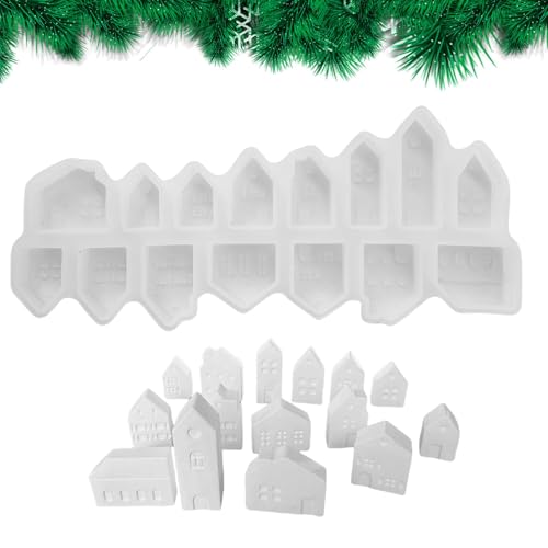 Hausform, Harzformen | Miniaturhaus Form, 15 Hohlräume Dekoration Gipsformen, Epoxidharz-Gussform, Silikonform zum Formen von Celuicion