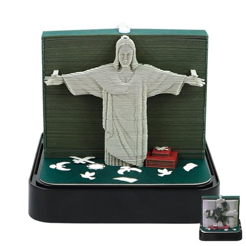 Kalender Notizblock 2025, Kalender 2025, Jesus Bergskulptur Kunstblock – Kunstkalender für Papierskulptur, Kunstnotizen für Büro, -Notizblock von Celuicion