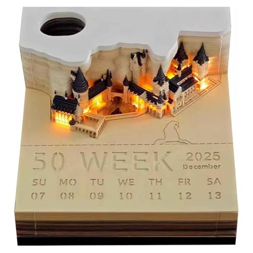 Uhrenkalender, Schreibtischkalender 2025, Notizblock, 3D-Uhrenblock mit Lichtern im Magischen Schloss-Design Uhrenkalender, Schreibtischkalender 2025, Notizblock, 3D-Uhrenblock mit Lichtern im Magischen Schloss-Design von Cenei