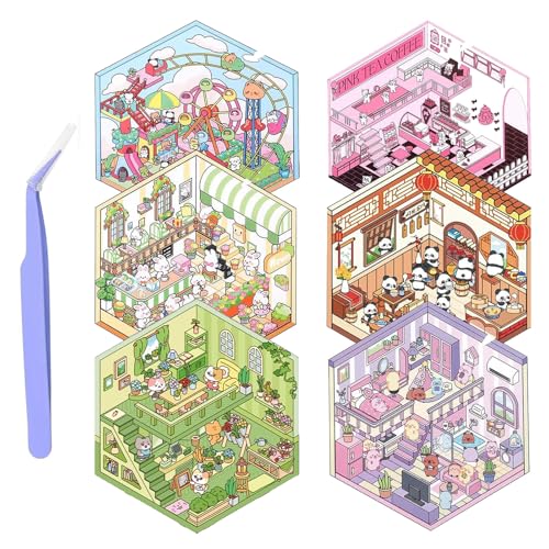 8 Sets 3D House Stickers, DIY Miniatur Haus Sticker, Cute Cartoon Hausaufkleber, Sticker Scene mit Pinzette, Stacking Scene Stickers für Fotoalbum Karten Basteln, Relief Stress für Kinder Erwachsene von CensuobOB